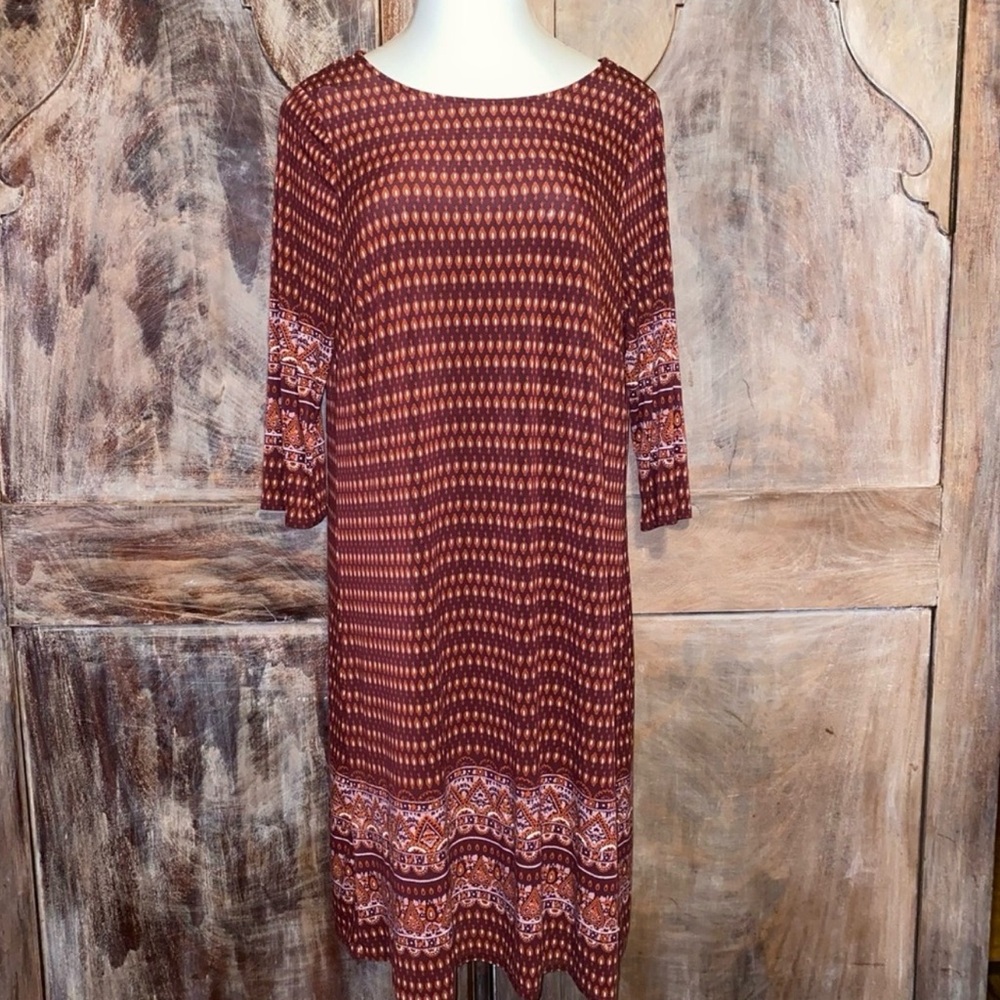 Gilli Burgundy Printed Long-Sleeve Dress